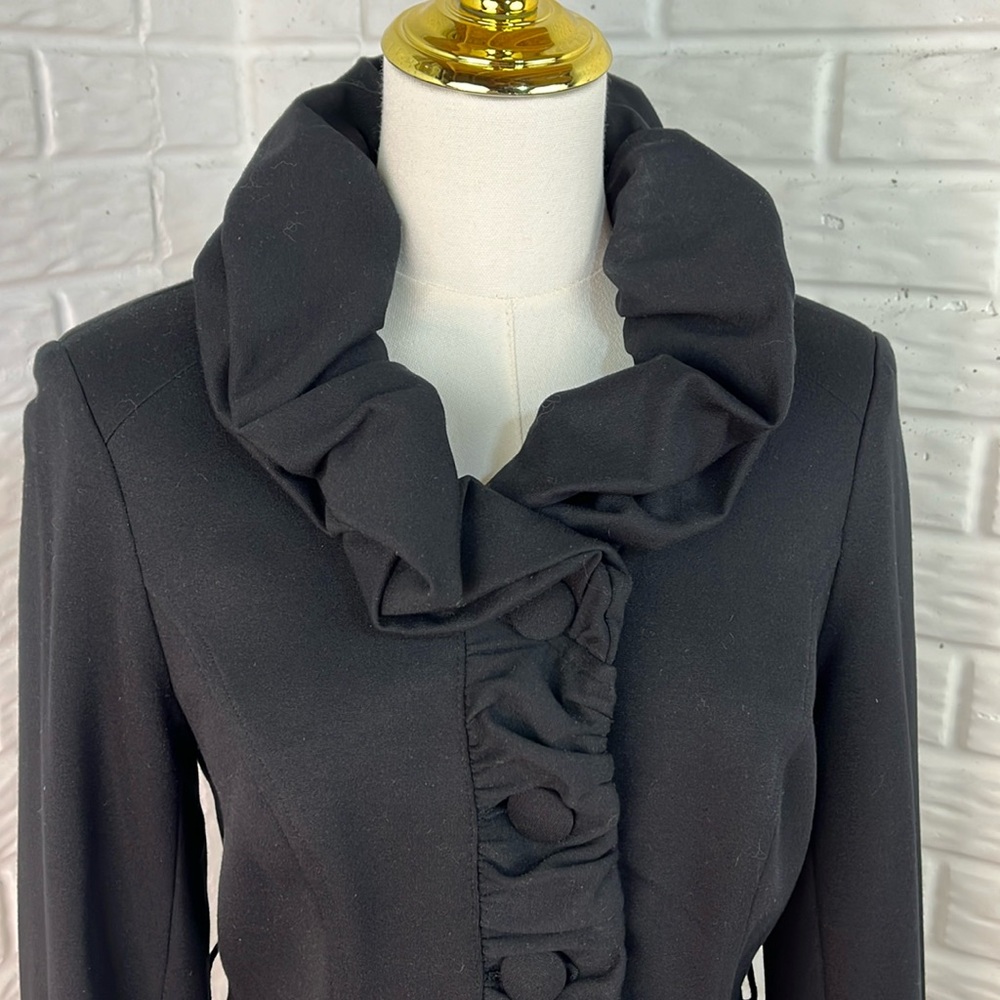 INC International Concepts BLACK RUFFLE COLLAR CARRER JACKET LINED SZ SMALL - Picture 3 of 14